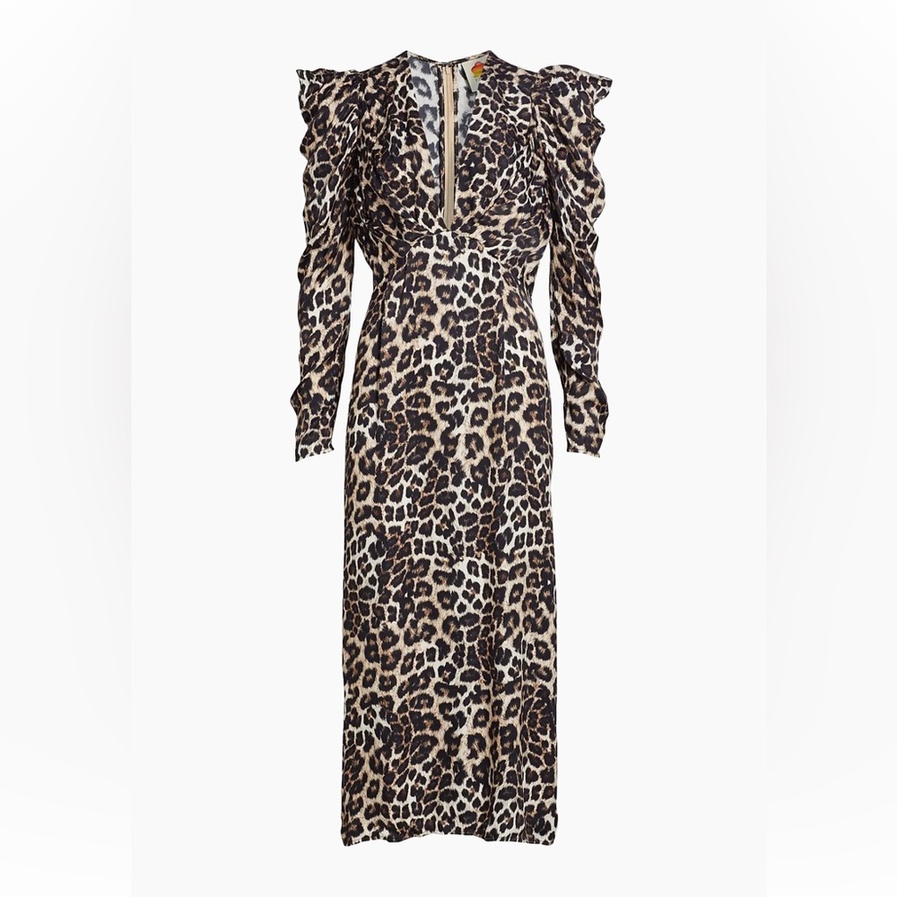 Farm Rio Leopard Print Long Sleeve Dress